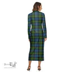 ScotsTee Shop Scottish Newlands of Lauriston Clan Tartan Womens Mock Neck Long Sleeve Midi Dress