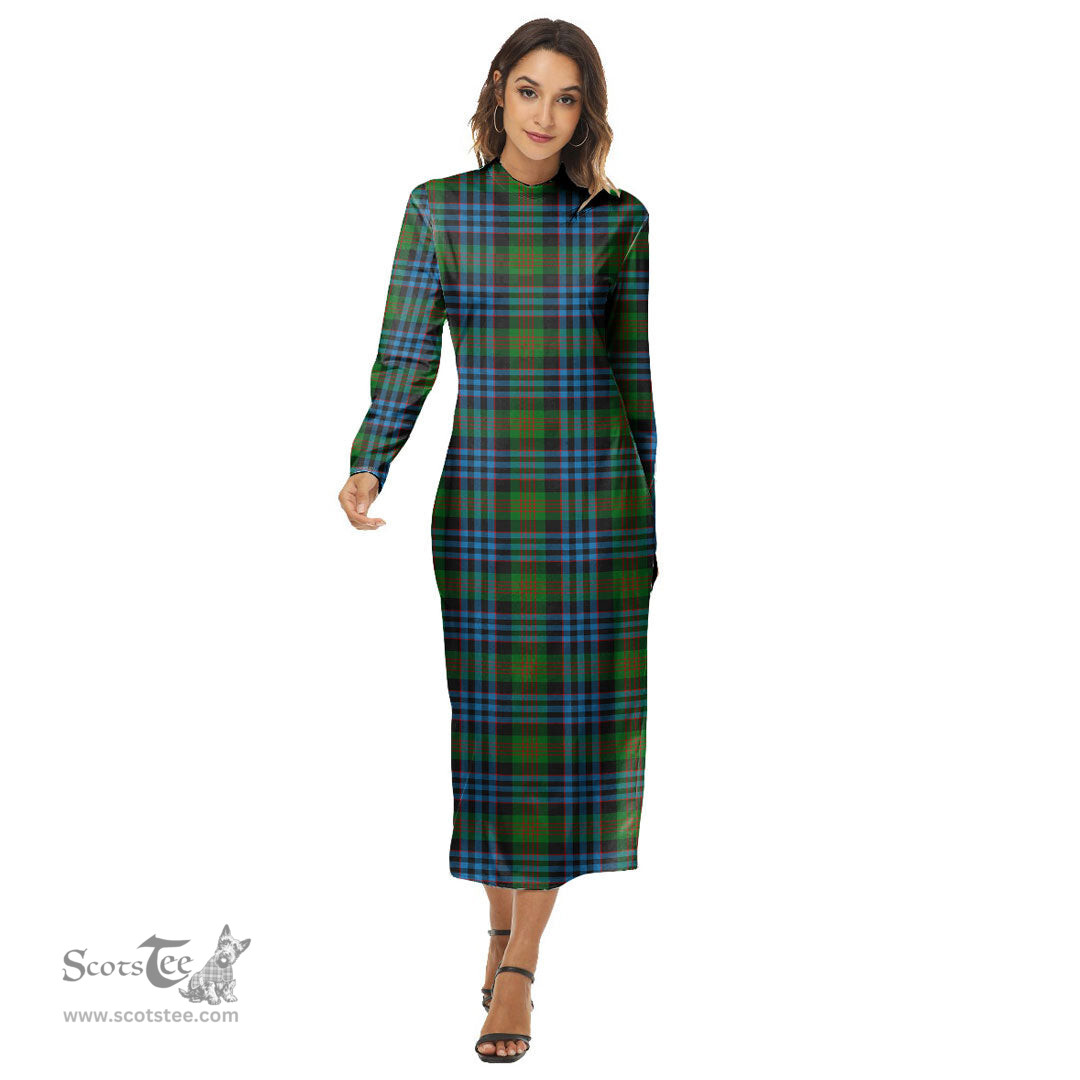 ScotsTee Shop Scottish Newlands of Lauriston Clan Tartan Womens Mock Neck Long Sleeve Midi Dress