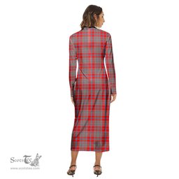 ScotsTee Shop Scottish Moubray Clan Tartan Womens Mock Neck Long Sleeve Midi Dress