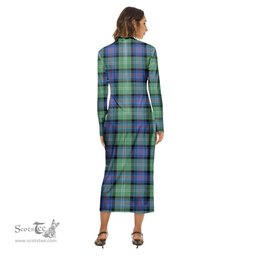 ScotsTee Shop Scottish Sutherland Old Ancient Clan Crest Tartan Womens Mock Neck Long Sleeve Midi Dress