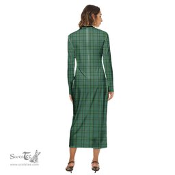 ScotsTee Shop Scottish Ross Hunting Ancient Clan Tartan Womens Mock Neck Long Sleeve Midi Dress