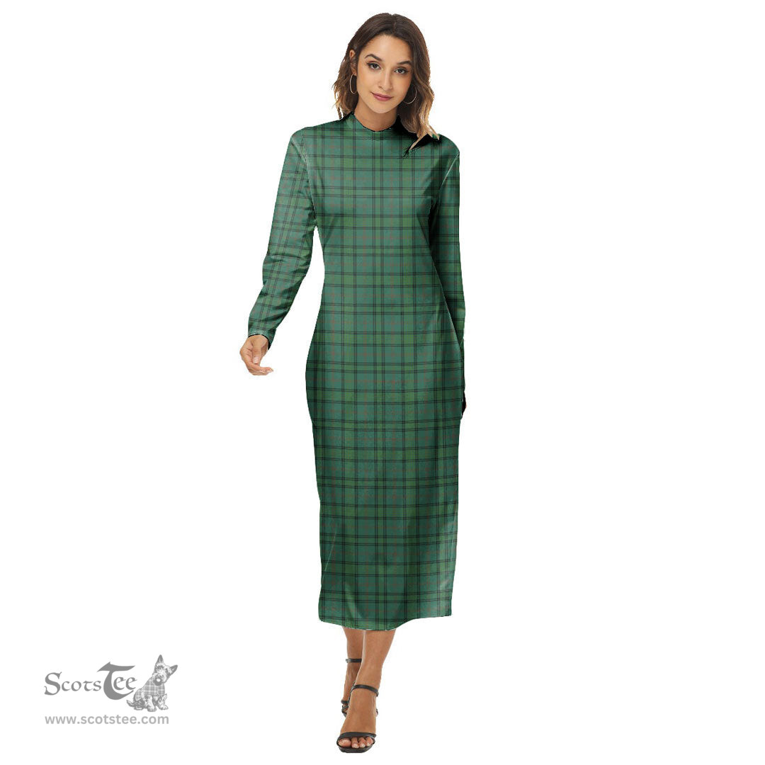 ScotsTee Shop Scottish Ross Hunting Ancient Clan Tartan Womens Mock Neck Long Sleeve Midi Dress