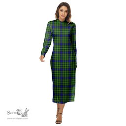ScotsTee Shop Scottish Rollo Modern Clan Tartan Womens Mock Neck Long Sleeve Midi Dress
