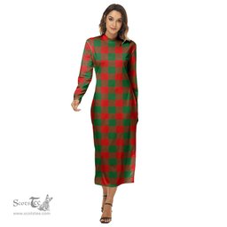 ScotsTee Shop Scottish Moncrieffe Clan Tartan Womens Mock Neck Long Sleeve Midi Dress