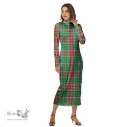 ScotsTee Shop Scottish Muirhead Clan Tartan Womens Mock Neck Long Sleeve Midi Dress
