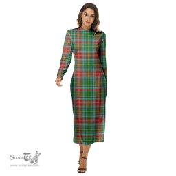 ScotsTee Shop Scottish Muirhead Clan Tartan Womens Mock Neck Long Sleeve Midi Dress