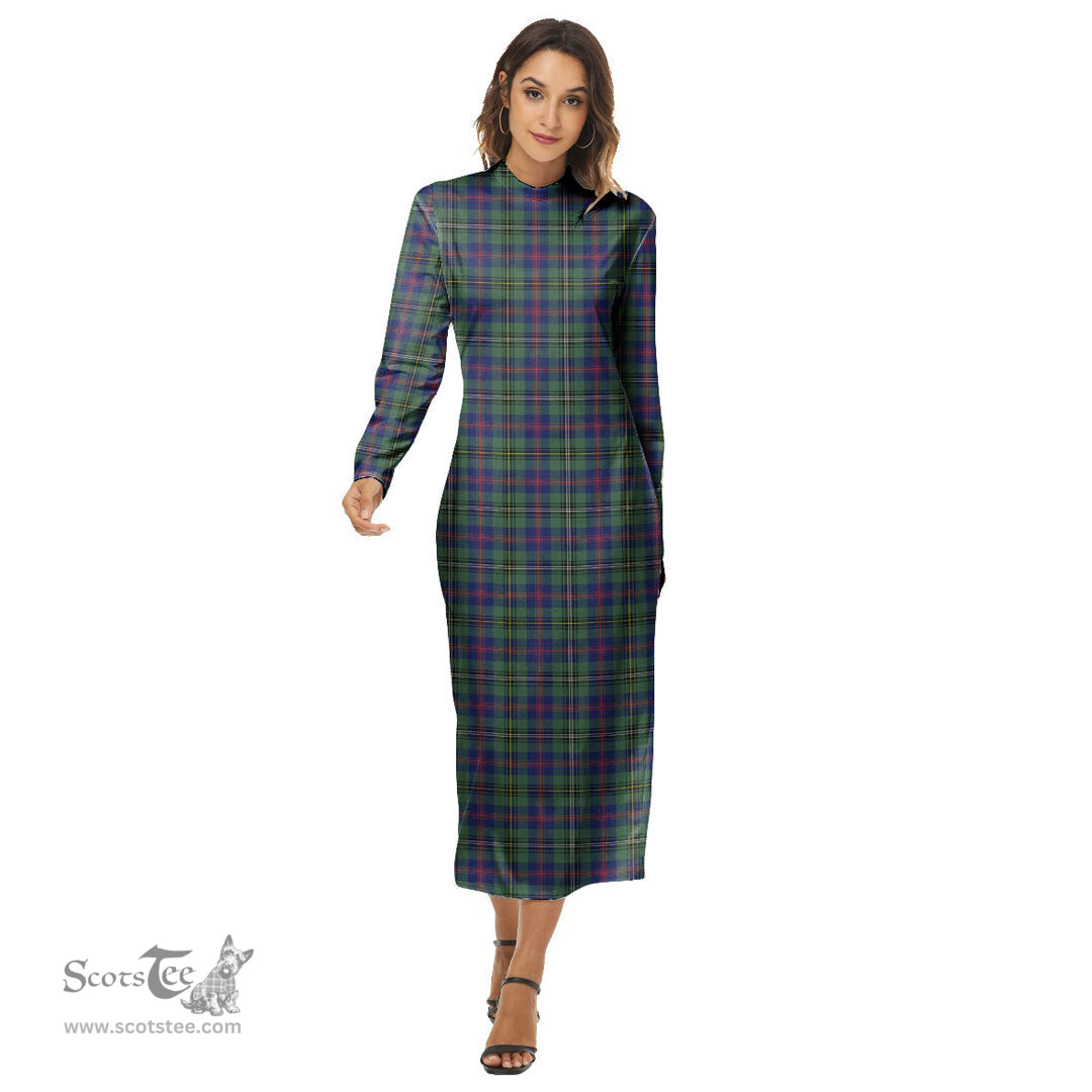 ScotsTee Shop Scottish Wood Modern Clan Tartan Womens Mock Neck Long Sleeve Midi Dress