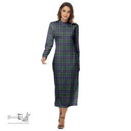 ScotsTee Shop Scottish Wood Modern Clan Tartan Womens Mock Neck Long Sleeve Midi Dress