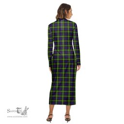 ScotsTee Shop Scottish Watson Modern Clan Tartan Womens Mock Neck Long Sleeve Midi Dress