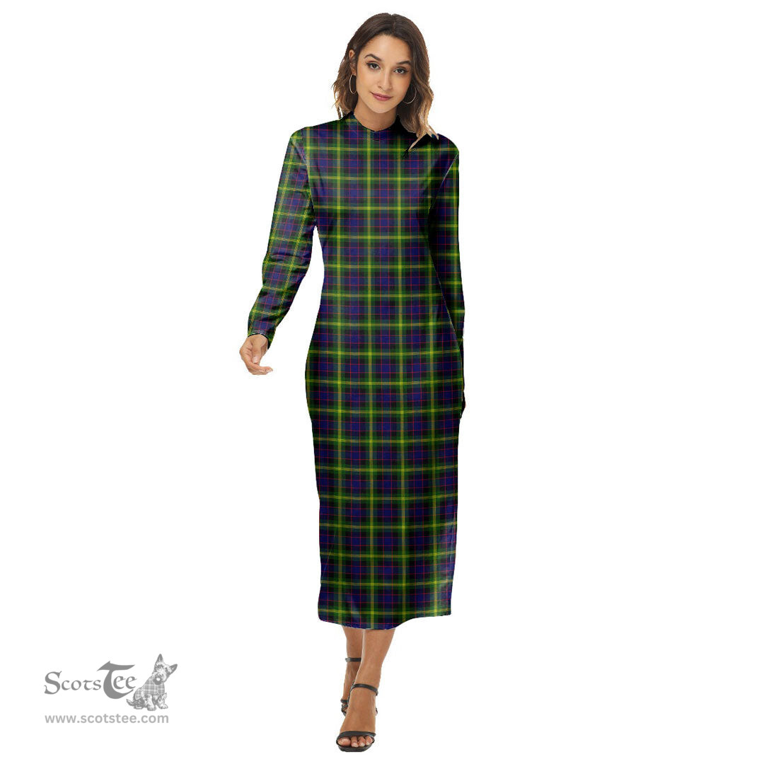 ScotsTee Shop Scottish Watson Modern Clan Tartan Womens Mock Neck Long Sleeve Midi Dress