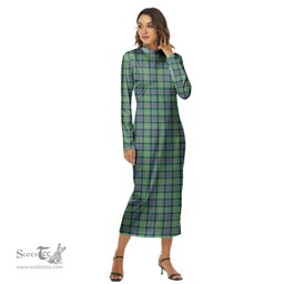 ScotsTee Shop Scottish MacThomas Ancient Clan Tartan Womens Mock Neck Long Sleeve Midi Dress