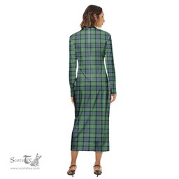 ScotsTee Shop Scottish MacThomas Ancient Clan Tartan Womens Mock Neck Long Sleeve Midi Dress