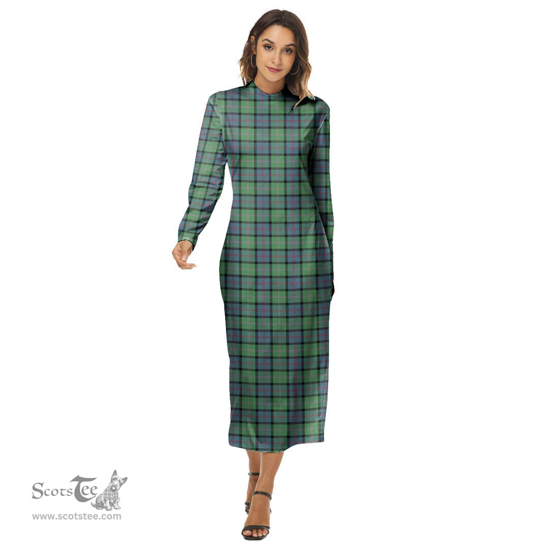 ScotsTee Shop Scottish MacThomas Ancient Clan Tartan Womens Mock Neck Long Sleeve Midi Dress