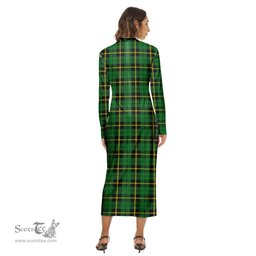 ScotsTee Shop Scottish Wallace Hunting Green Clan Tartan Womens Mock Neck Long Sleeve Midi Dress