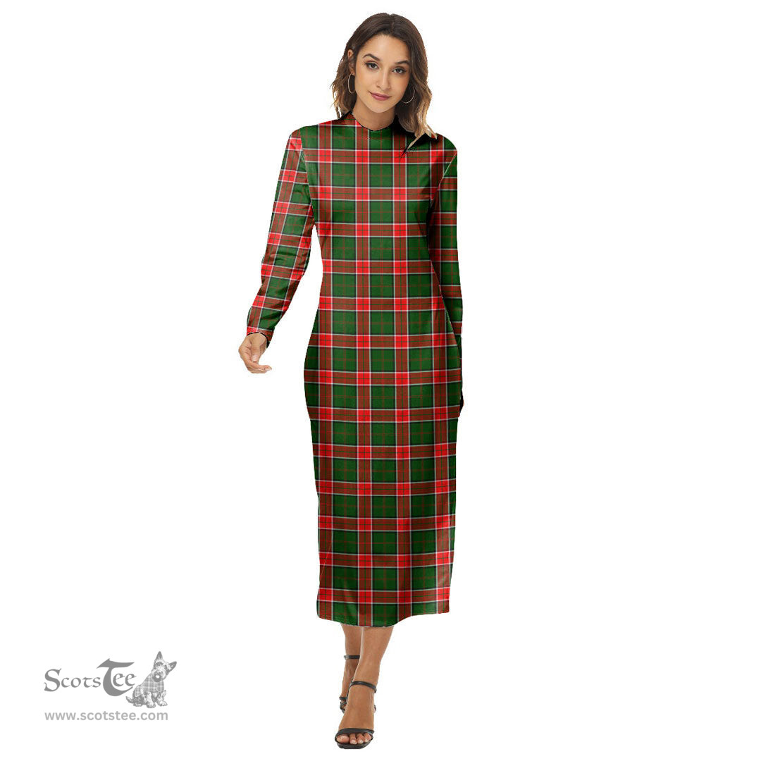 ScotsTee Shop Scottish Pollock Modern Clan Tartan Womens Mock Neck Long Sleeve Midi Dress