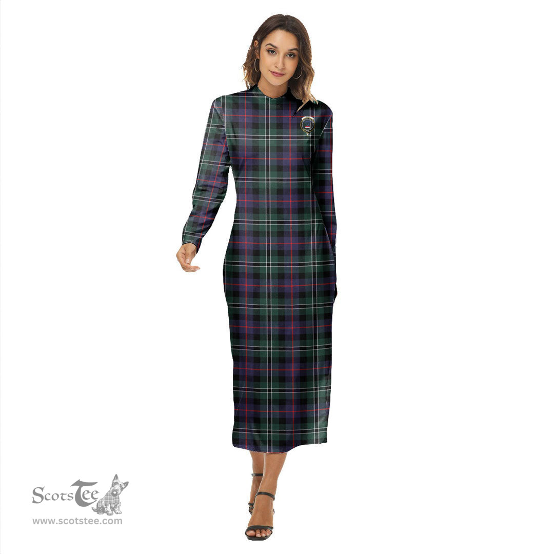 ScotsTee Shop Scottish Rose Hunting Modern Clan Crest Tartan Womens Mock Neck Long Sleeve Midi Dress