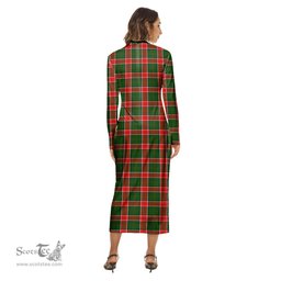 ScotsTee Shop Scottish Pollock Modern Clan Crest Tartan Womens Mock Neck Long Sleeve Midi Dress
