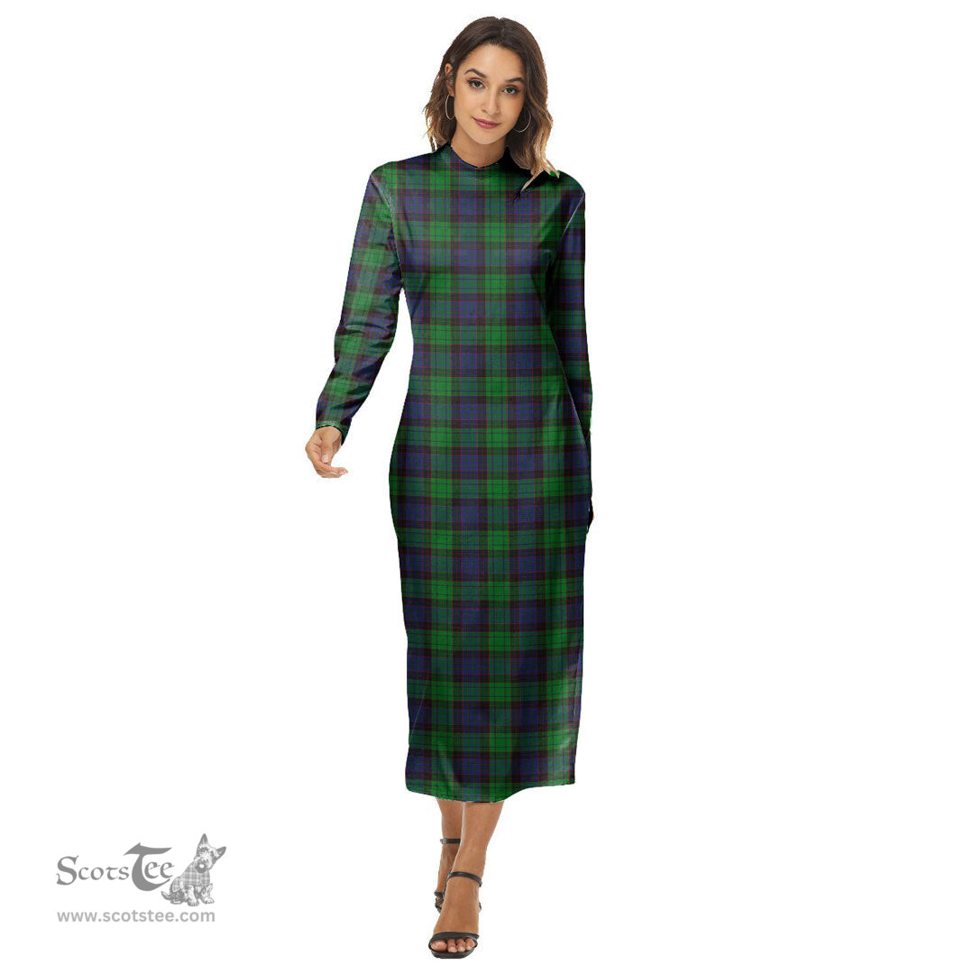 ScotsTee Shop Scottish Stewart Old Modern Clan Tartan Womens Mock Neck Long Sleeve Midi Dress