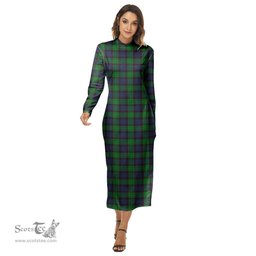 ScotsTee Shop Scottish Stewart Old Modern Clan Tartan Womens Mock Neck Long Sleeve Midi Dress