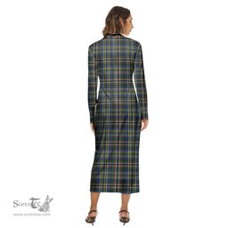 ScotsTee Shop Scottish Scott Green Modern Clan Tartan Womens Mock Neck Long Sleeve Midi Dress