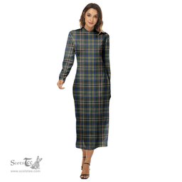 ScotsTee Shop Scottish Scott Green Modern Clan Tartan Womens Mock Neck Long Sleeve Midi Dress