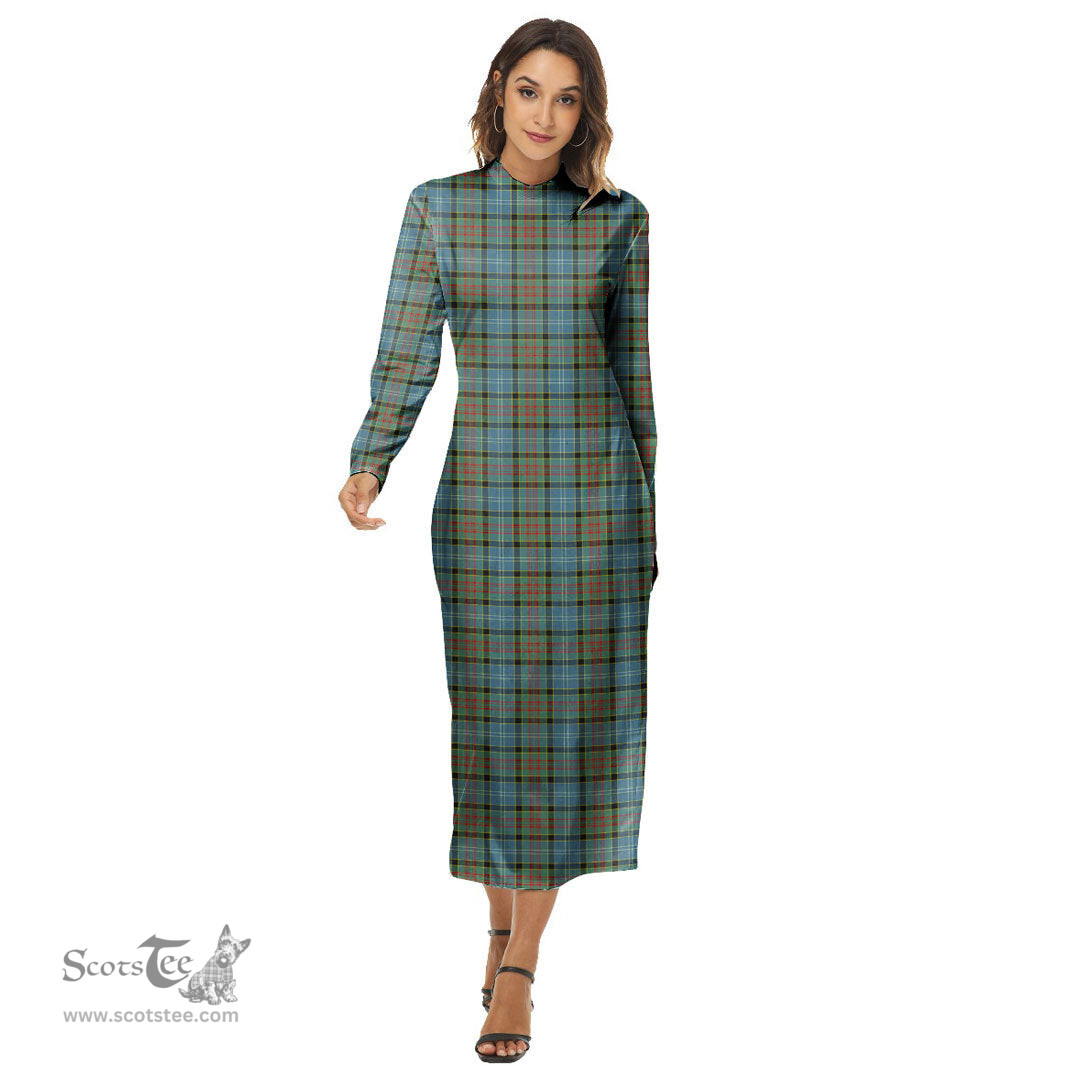 ScotsTee Shop Scottish Paisley District Clan Tartan Womens Mock Neck Long Sleeve Midi Dress