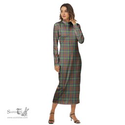 ScotsTee Shop Scottish Shaw Green Modern Clan Tartan Womens Mock Neck Long Sleeve Midi Dress