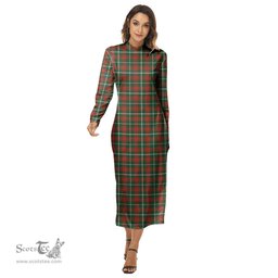 ScotsTee Shop Scottish Prince of Wales Clan Tartan Womens Mock Neck Long Sleeve Midi Dress