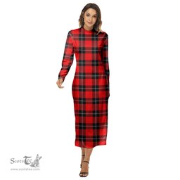 ScotsTee Shop Scottish Ramsay Modern Clan Tartan Womens Mock Neck Long Sleeve Midi Dress