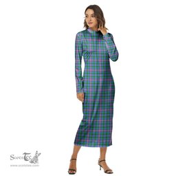 ScotsTee Shop Scottish Pitcairn Hunting Clan Tartan Womens Mock Neck Long Sleeve Midi Dress