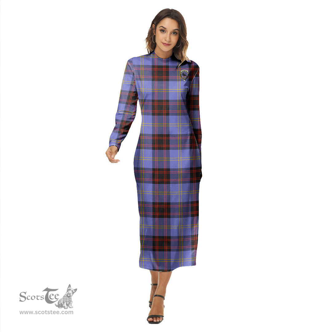 ScotsTee Shop Scottish Rutherford Clan Crest Tartan Womens Mock Neck Long Sleeve Midi Dress