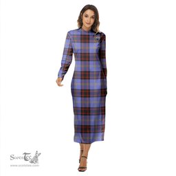 ScotsTee Shop Scottish Rutherford Clan Crest Tartan Womens Mock Neck Long Sleeve Midi Dress