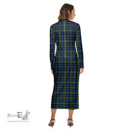 ScotsTee Shop Scottish Smith Modern Clan Tartan Womens Mock Neck Long Sleeve Midi Dress