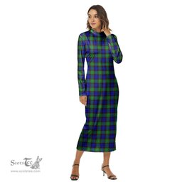 ScotsTee Shop Scottish Sempill Modern Clan Tartan Womens Mock Neck Long Sleeve Midi Dress