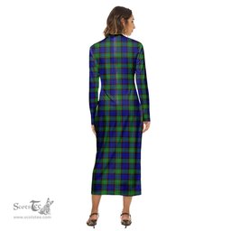ScotsTee Shop Scottish Sempill Modern Clan Tartan Womens Mock Neck Long Sleeve Midi Dress