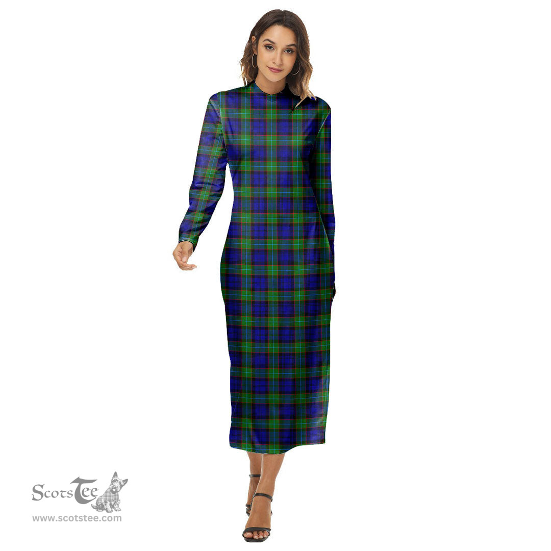 ScotsTee Shop Scottish Sempill Modern Clan Tartan Womens Mock Neck Long Sleeve Midi Dress