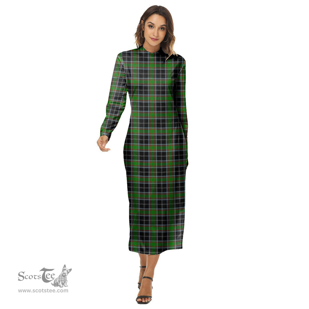 ScotsTee Shop Scottish Webster Clan Tartan Womens Mock Neck Long Sleeve Midi Dress