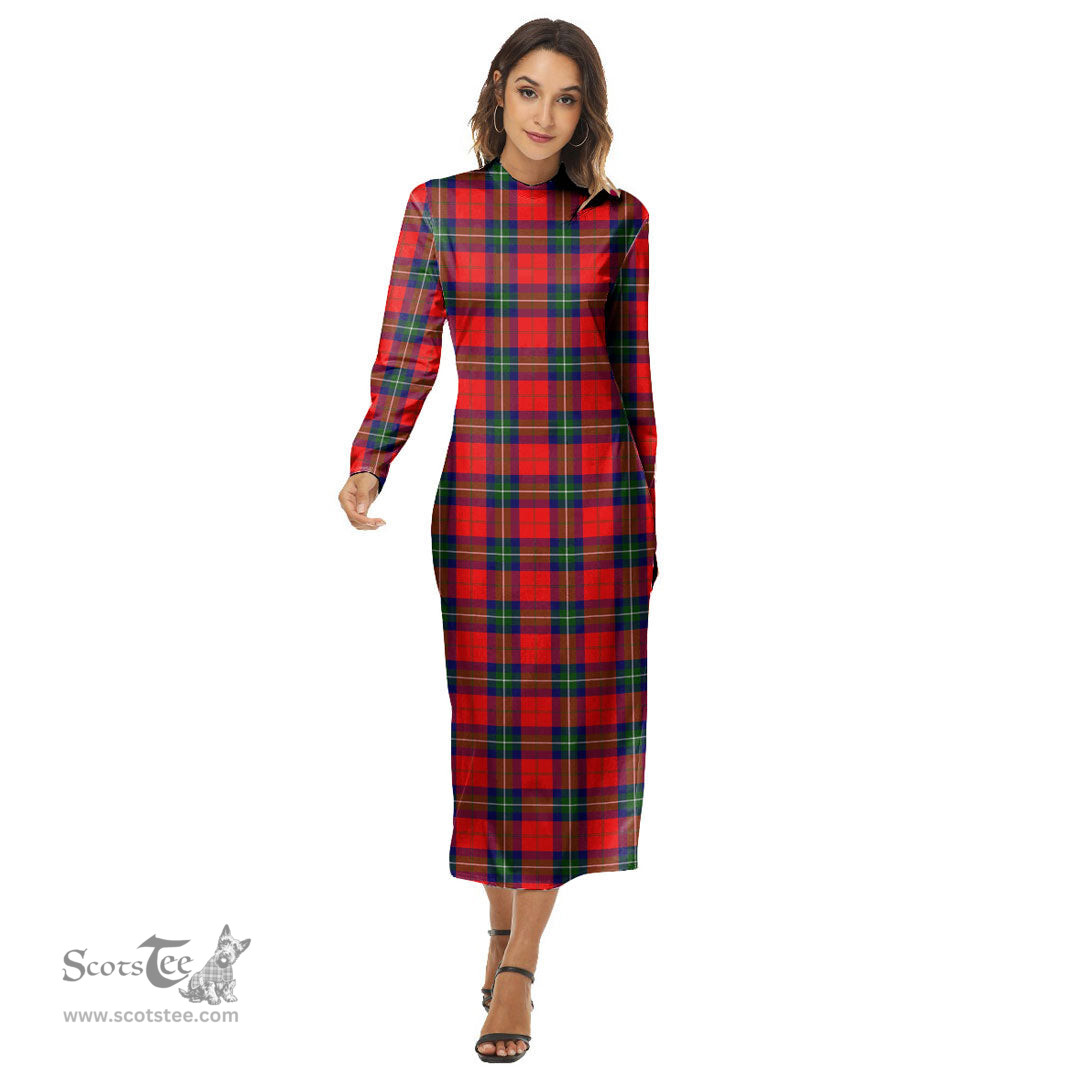 ScotsTee Shop Scottish Ruthven Modern Clan Tartan Womens Mock Neck Long Sleeve Midi Dress