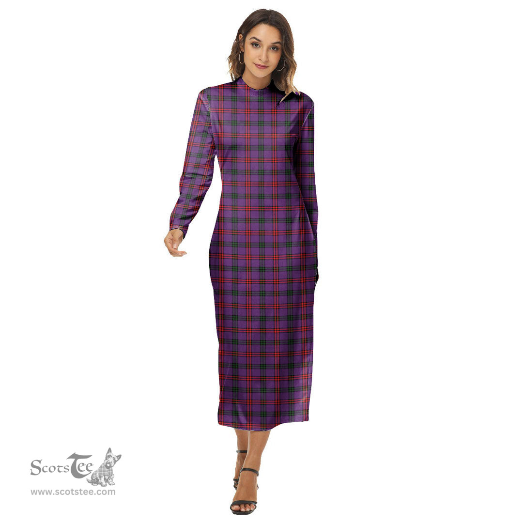 ScotsTee Shop Scottish Montgomery Modern Clan Tartan Womens Mock Neck Long Sleeve Midi Dress