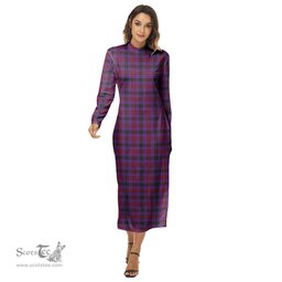 ScotsTee Shop Scottish Montgomery Modern Clan Tartan Womens Mock Neck Long Sleeve Midi Dress