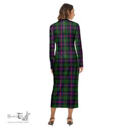 ScotsTee Shop Scottish Urquhart Modern Clan Crest Tartan Womens Mock Neck Long Sleeve Midi Dress