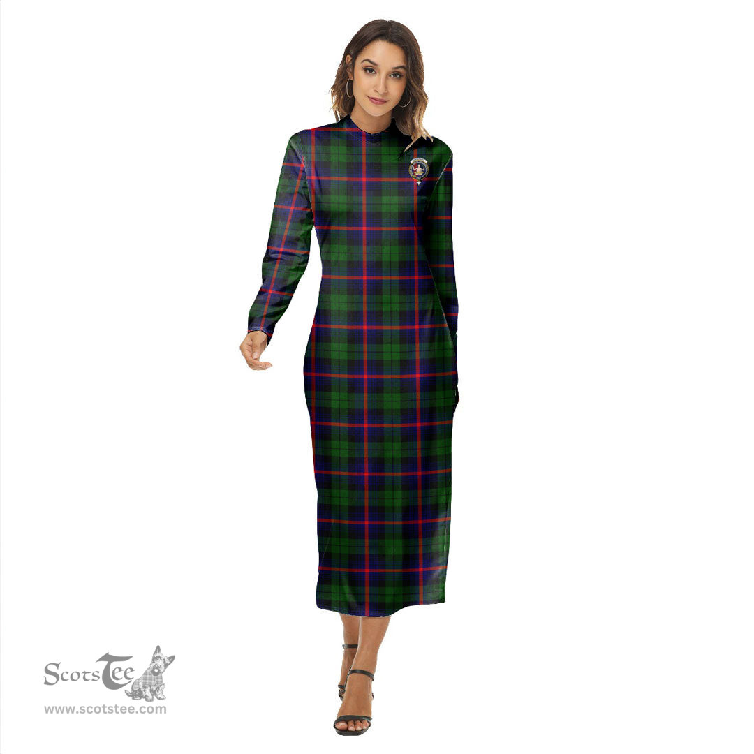 ScotsTee Shop Scottish Urquhart Modern Clan Crest Tartan Womens Mock Neck Long Sleeve Midi Dress