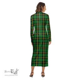 ScotsTee Shop Scottish Wallace Hunting Green Clan Crest Tartan Womens Mock Neck Long Sleeve Midi Dress
