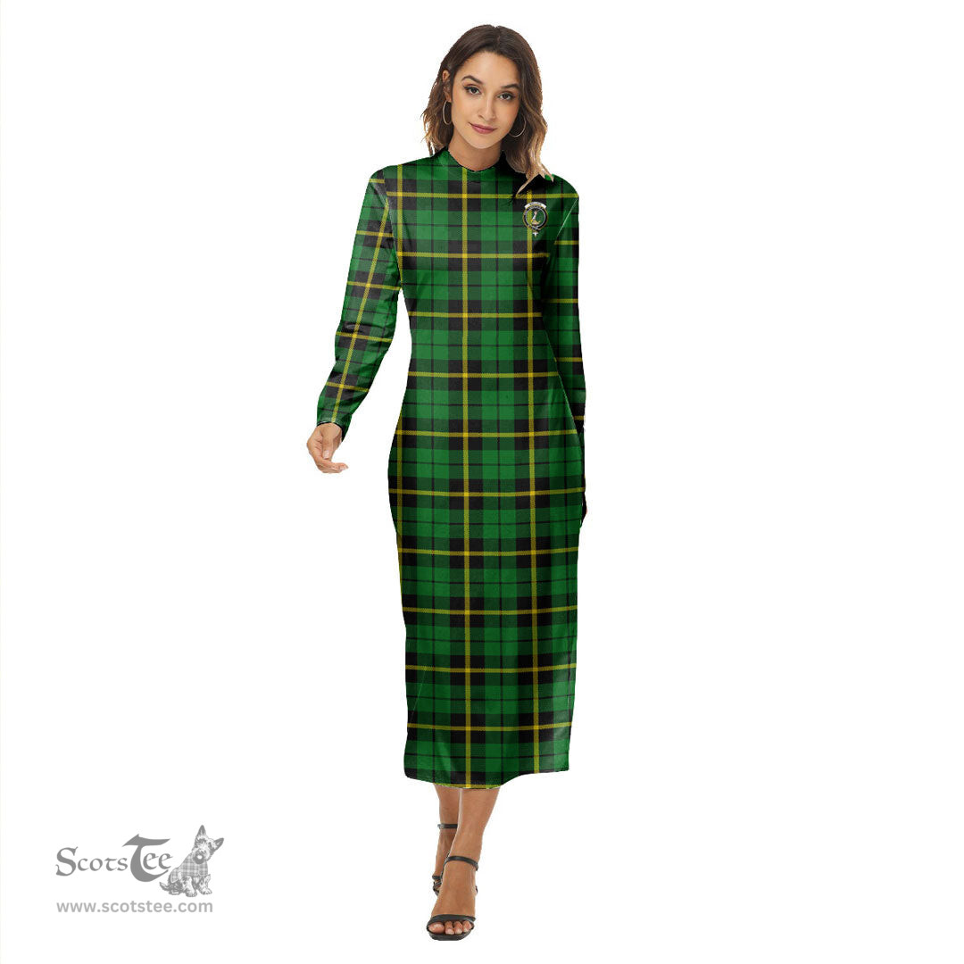 ScotsTee Shop Scottish Wallace Hunting Green Clan Crest Tartan Womens Mock Neck Long Sleeve Midi Dress