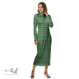 ScotsTee Shop Scottish New Mexico Clan Tartan Womens Mock Neck Long Sleeve Midi Dress