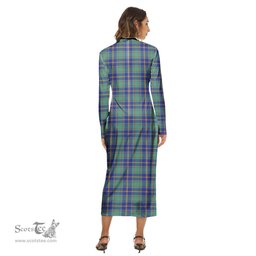 ScotsTee Shop Scottish US Marine Clan Tartan Womens Mock Neck Long Sleeve Midi Dress