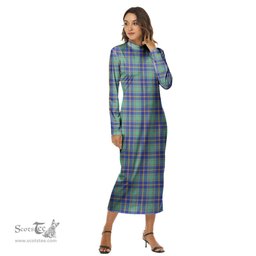 ScotsTee Shop Scottish US Marine Clan Tartan Womens Mock Neck Long Sleeve Midi Dress