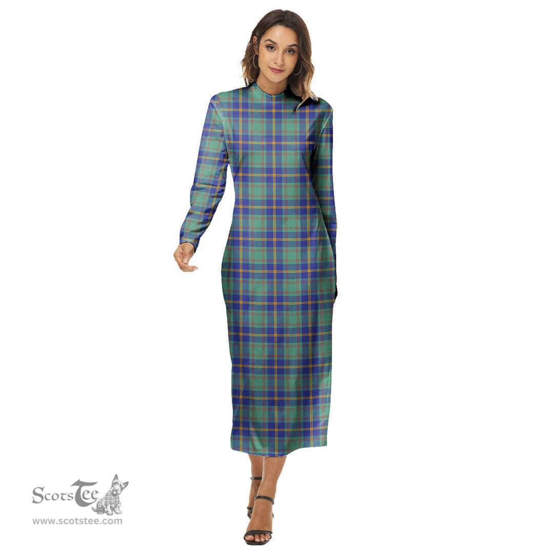 ScotsTee Shop Scottish US Marine Clan Tartan Womens Mock Neck Long Sleeve Midi Dress