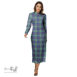 ScotsTee Shop Scottish US Marine Clan Tartan Womens Mock Neck Long Sleeve Midi Dress