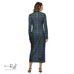 ScotsTee Shop Scottish Sinclair Hunting Modern Clan Tartan Womens Mock Neck Long Sleeve Midi Dress